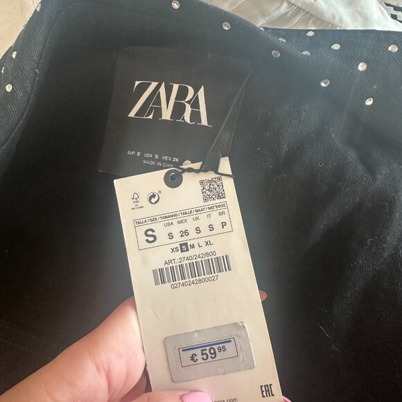 NWT Zara Button Up Shirt Black Denim Oversized Fit Rhinestone Appliques Allover - Picture 4 of 9